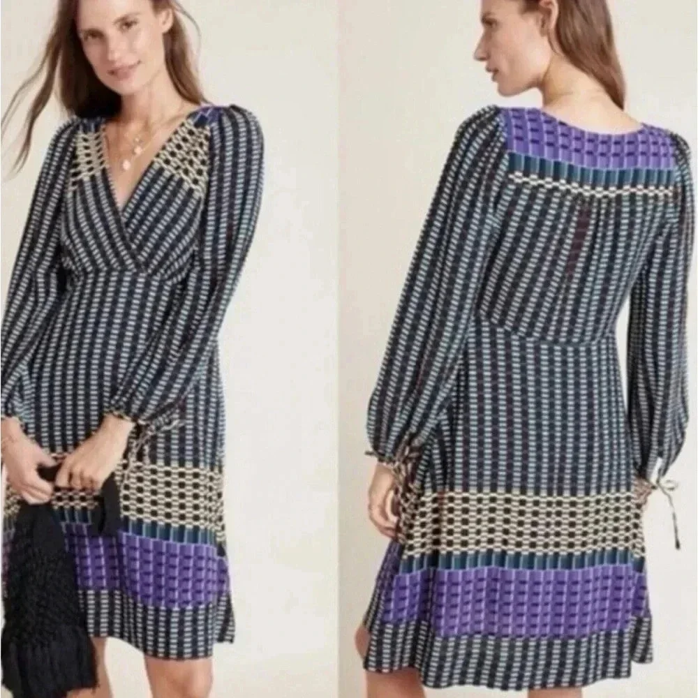 [US10]Anthropologie Maeve  Gianna Tunic V Neck Dress Geometric Print - Picture 2 of 7